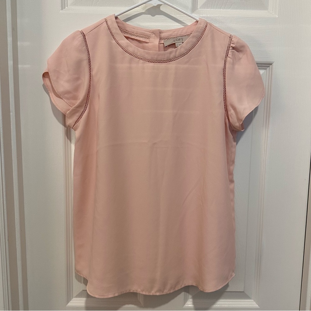 Loft Blush Pink Flutter Sleeves Button Back Blouse - XS